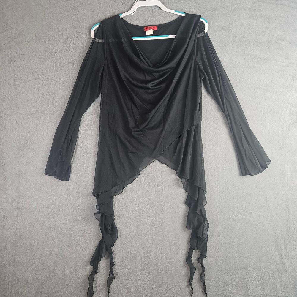 Y2k Entrance Black Sheer Mesh Drape Front Top Gothic Dark Romantic Witchy Grunge